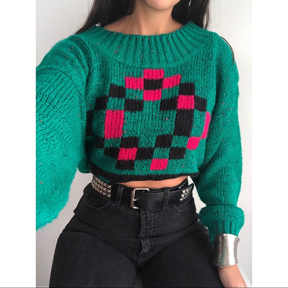 Vintage knit cropped sweater L - Picture 4 of 7
